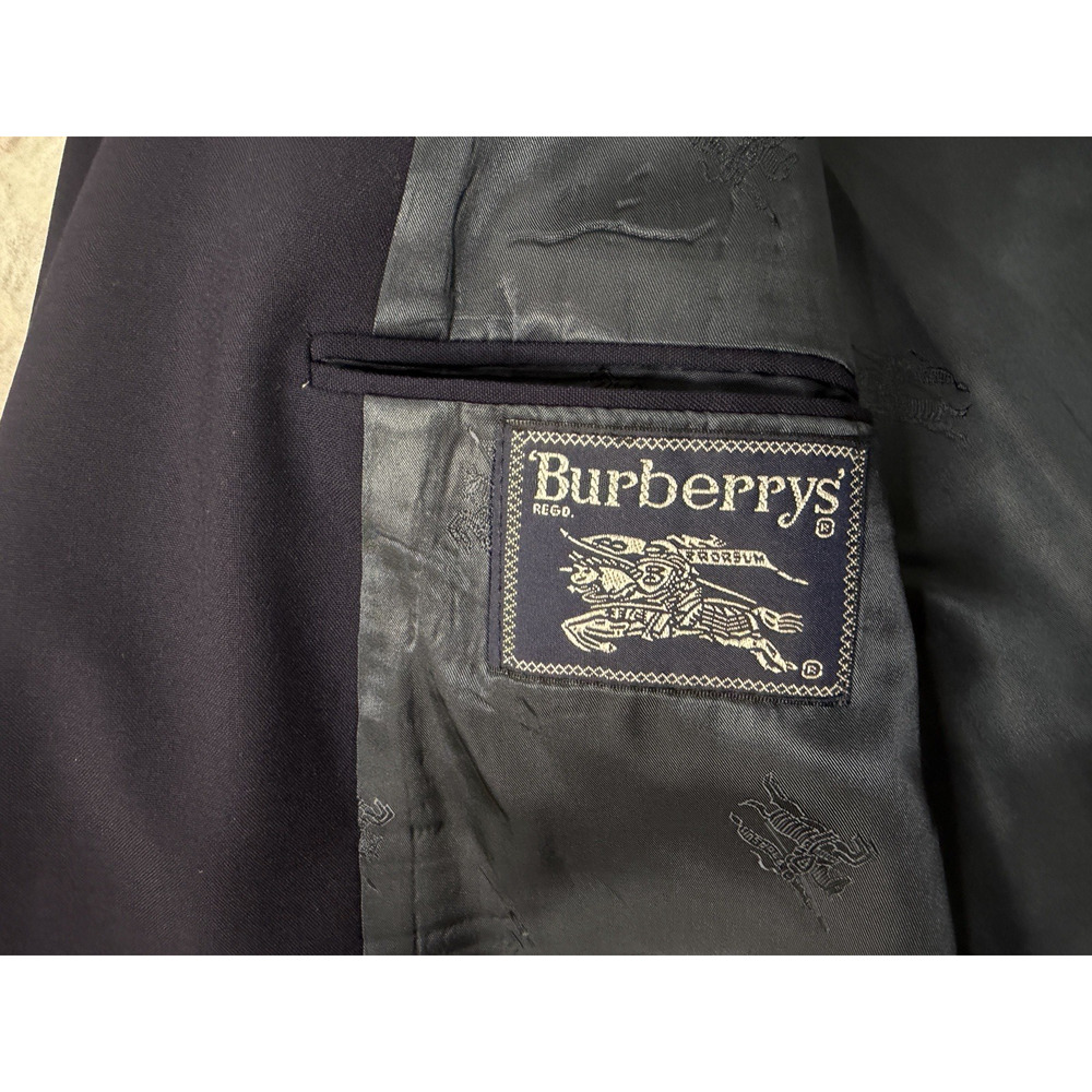 VTG 90s Burberry Jacket Men 50R Blue Wool Blazer Tuxedo Business USA Gold Button - Picture 3 of 13